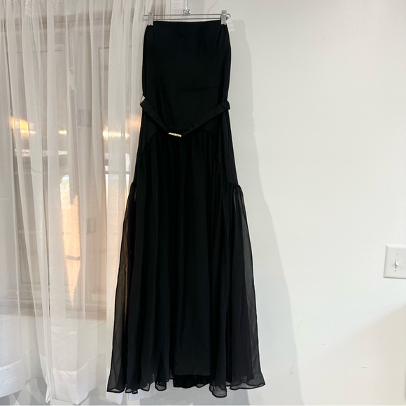 NEW Anthropologie Hutch Carmel Drop Waist Strapless Belted Maxi Dress Black - Picture 3 of 8